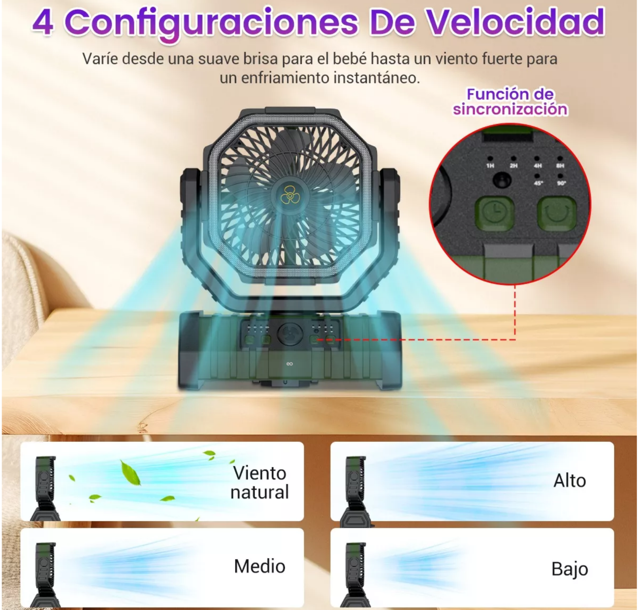 Foto 4 pulgar | Ventilador de Camping Recargable Portátil Eo Safe Imports ESI-12865-1 con Luz Led
