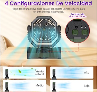 Foto 3 | Ventilador de Camping Recargable Portátil Eo Safe Imports ESI-12865-1 con Luz Led
