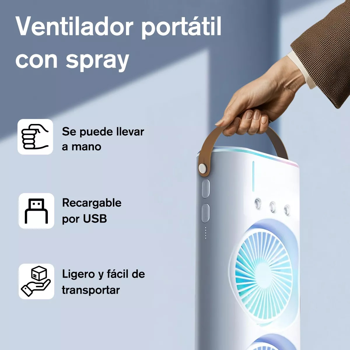 Foto 3 pulgar | Ventilador Portátil 3 Velocidades Dual Oscilante Co Difusor De Agua