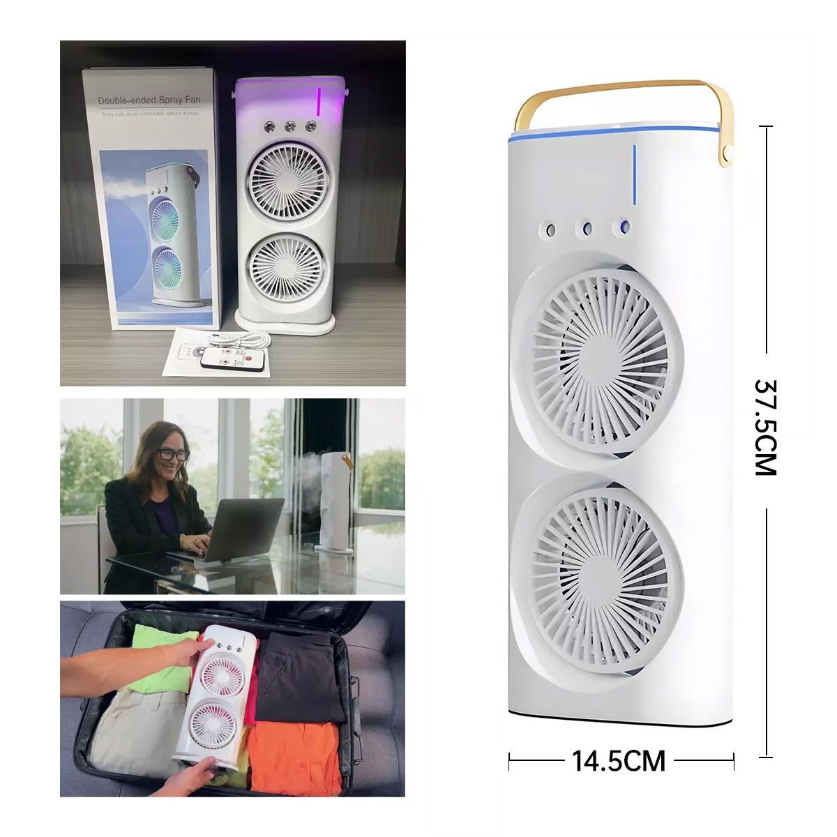 Foto 5 | Ventilador Portátil 3 Velocidades Dual Oscilante Co Difusor De Agua
