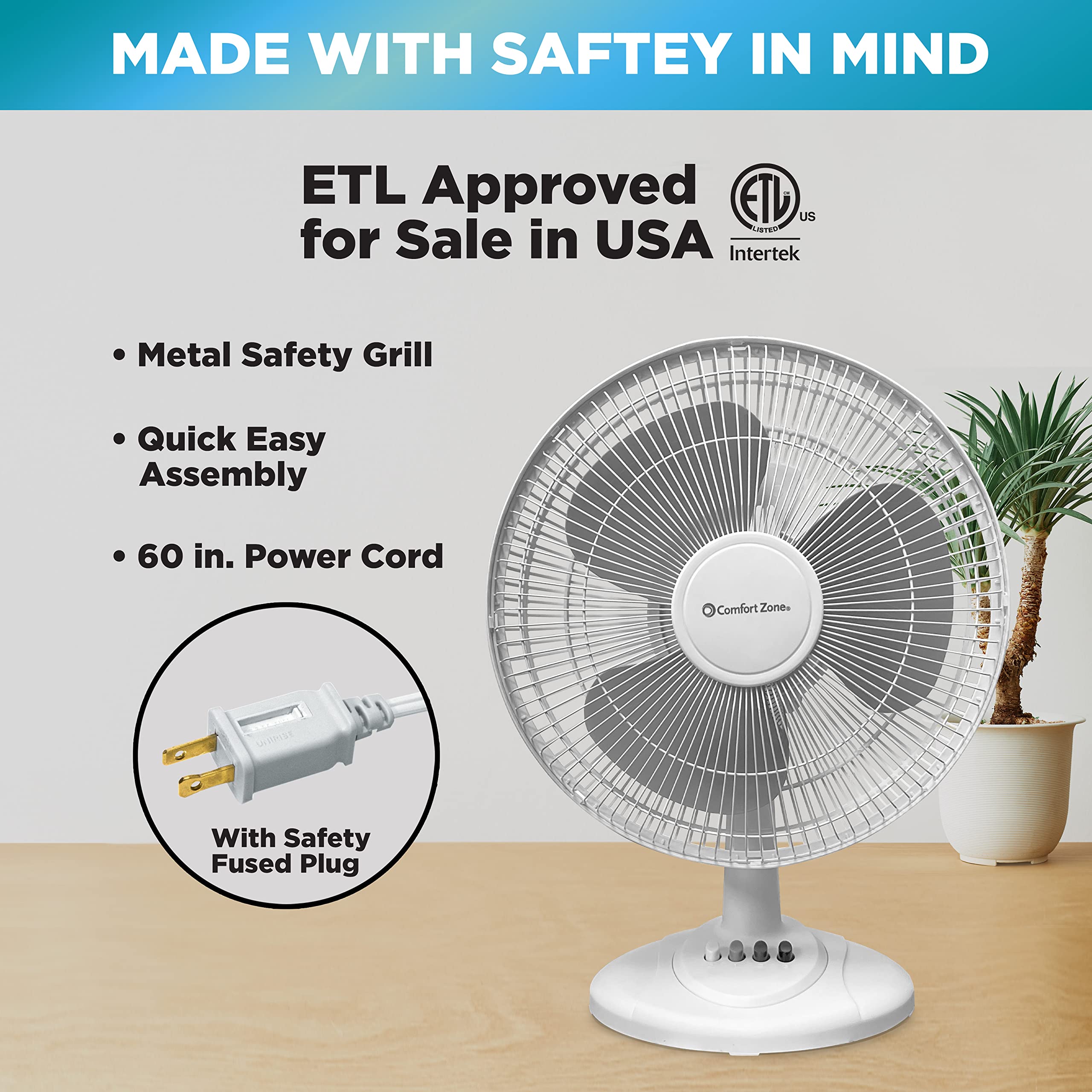 Foto 5 | Ventilador de Mesa Comfort Zone 40 cm 3 Velocidades - Venta Internacional