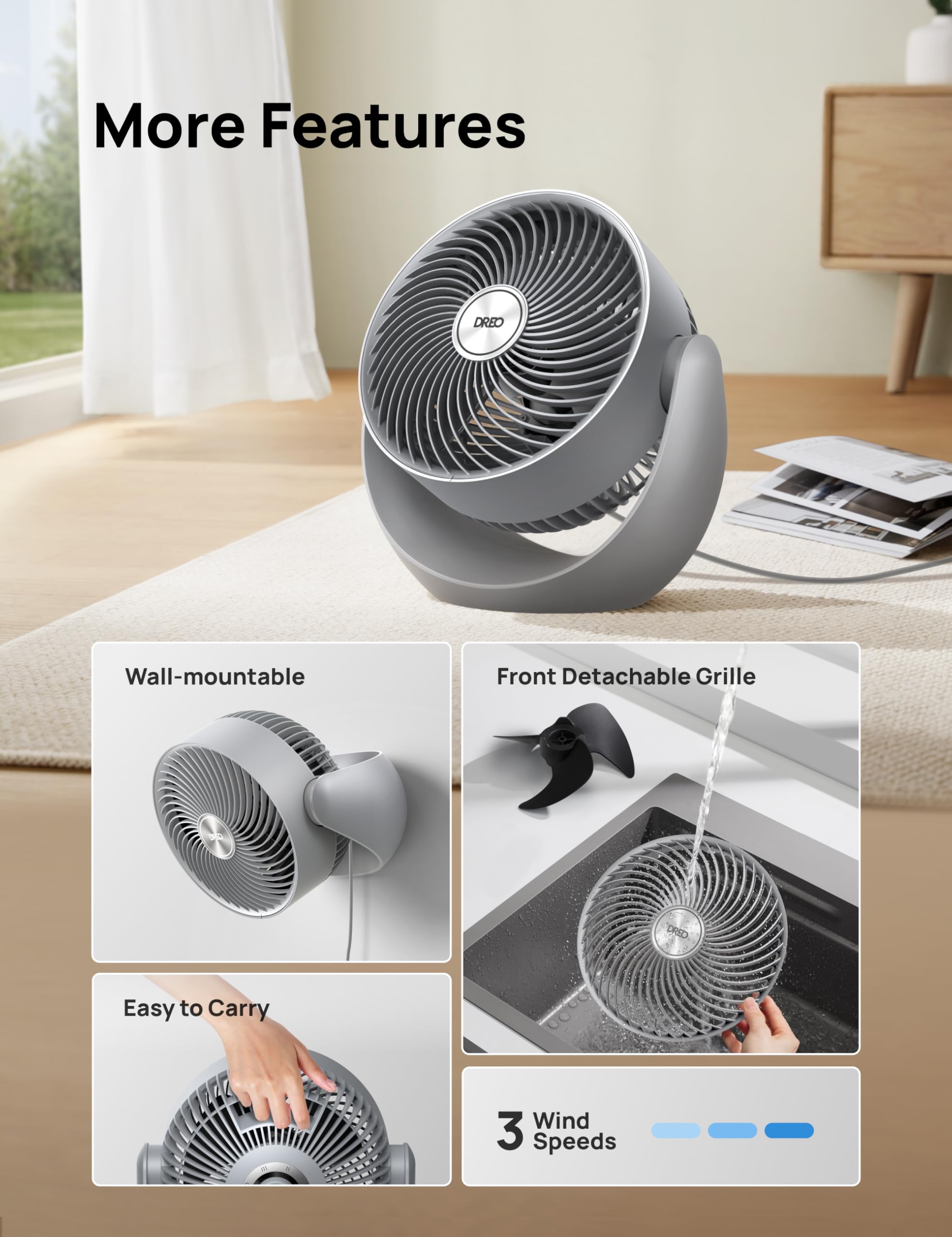 Foto 5 | Circulador De Aire De Mesa Fan Dreo, 28 Db, 3 Velocidades, 11 Pulgadas, 2025 - Venta Internacional.