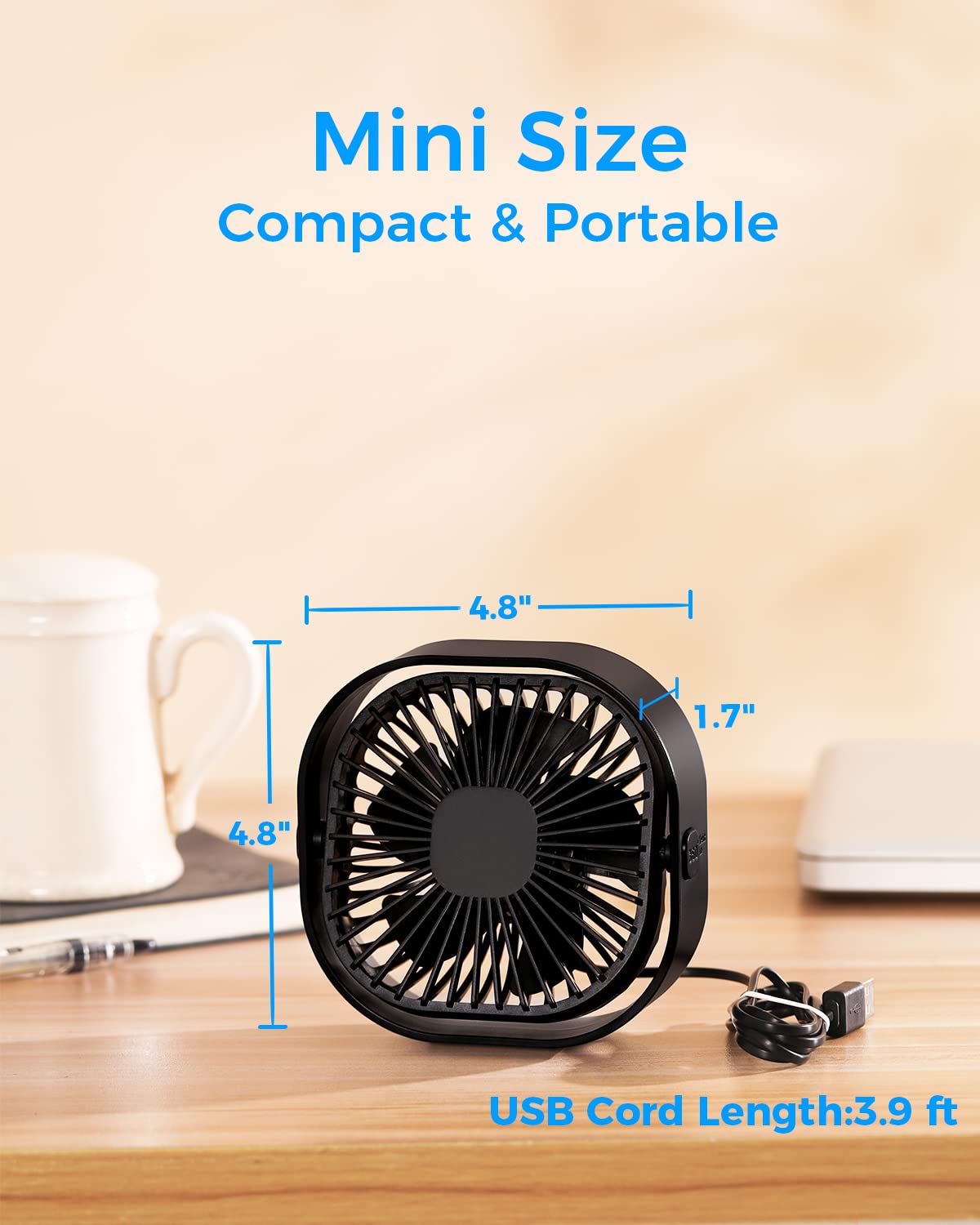 Foto 3 pulgar | Ventilador de Escritorio USB RJVW Portátil 4 Pulgadas y 3 Velocidades - Venta Internacional
