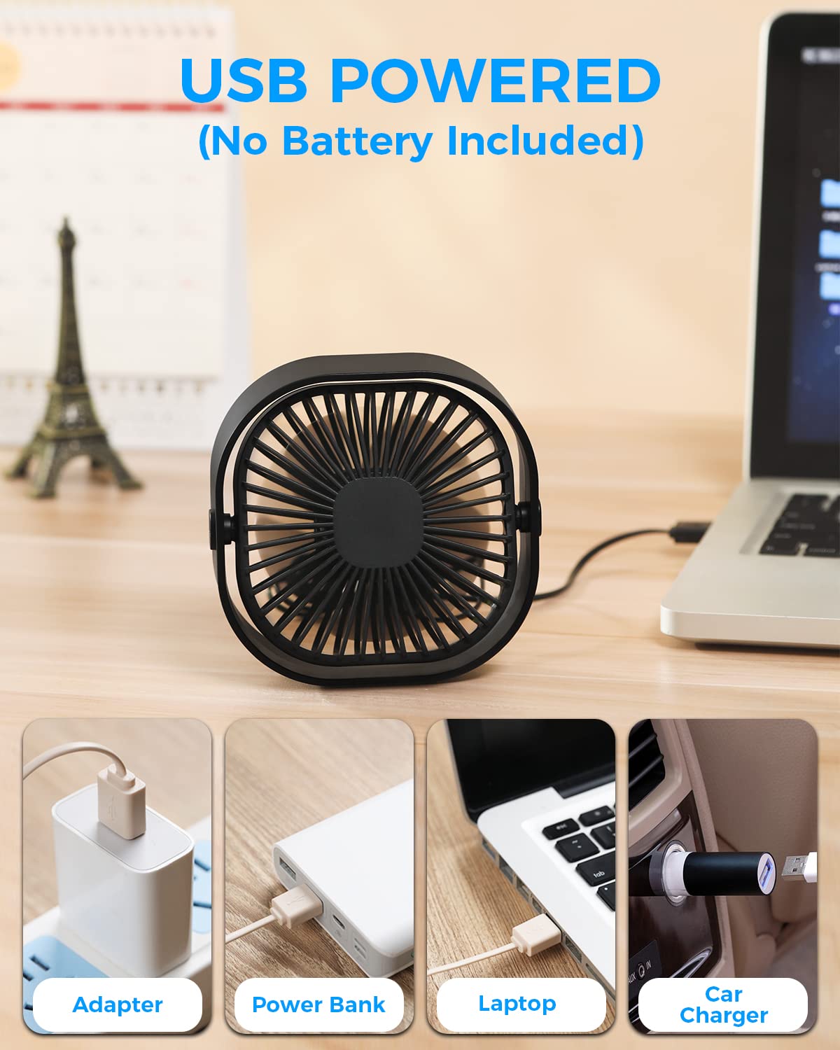 Foto 6 pulgar | Ventilador de Escritorio USB RJVW Portátil 4 Pulgadas y 3 Velocidades - Venta Internacional