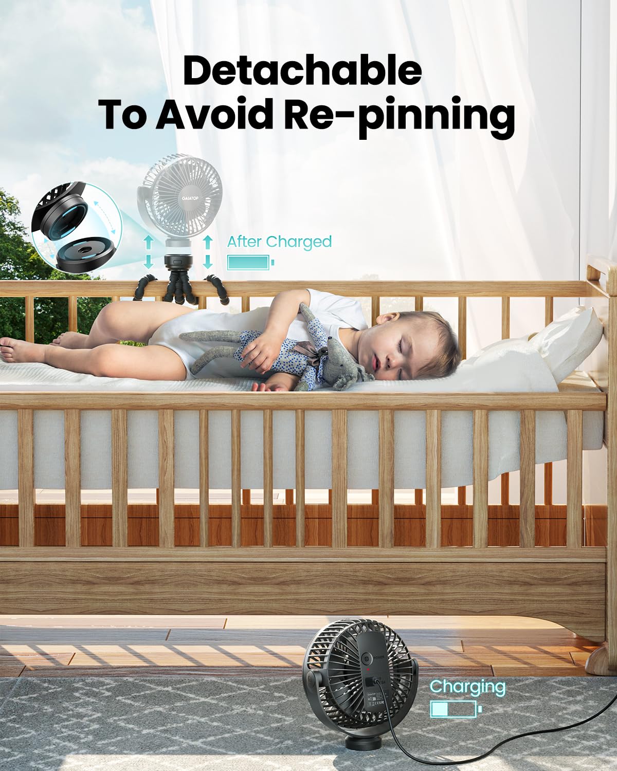 Foto 4 | Ventilador Portátil Gaiatop Mini Con Batería Portátil De 3 Velocidades, Color Negro - Venta Internacional.