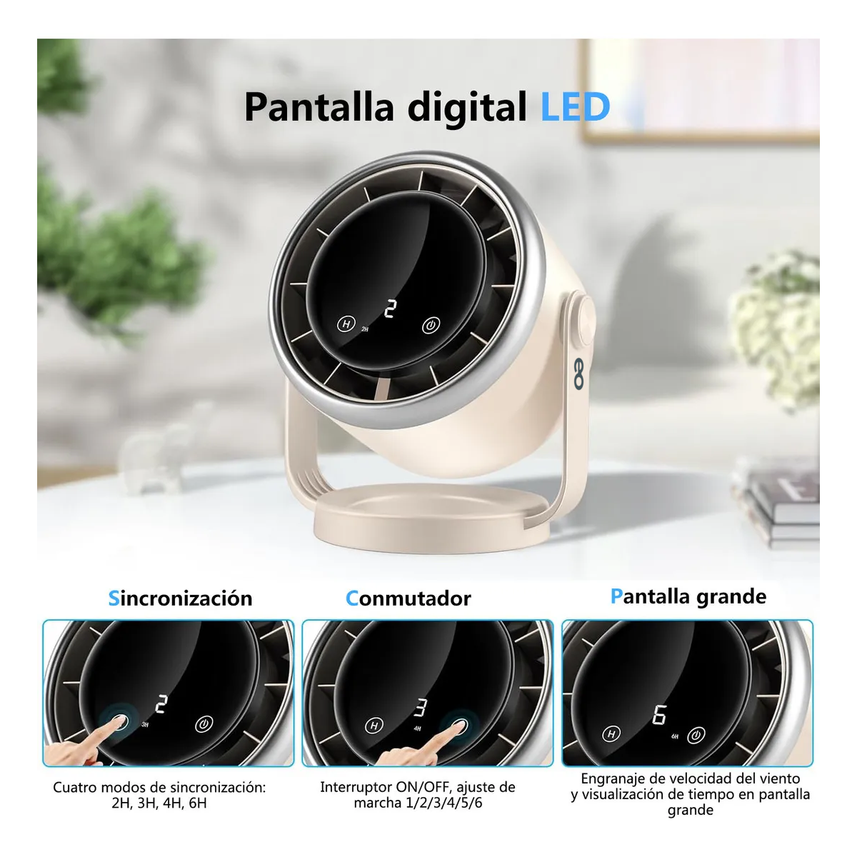 Foto 2 | Ventilador De Escritorio Con Batería Portátil De Pantalla Digital Eo Safe Imports Esi-18755 Blanco