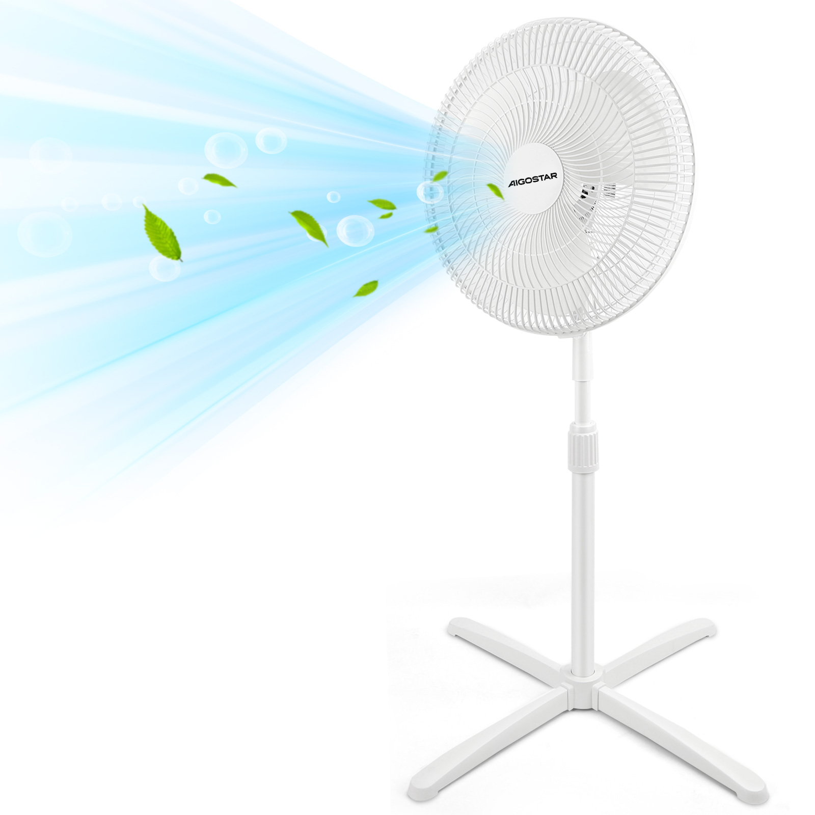 Ventilador De Piso De Pedestal, 16'', Con 3 Aspas, Blanco
