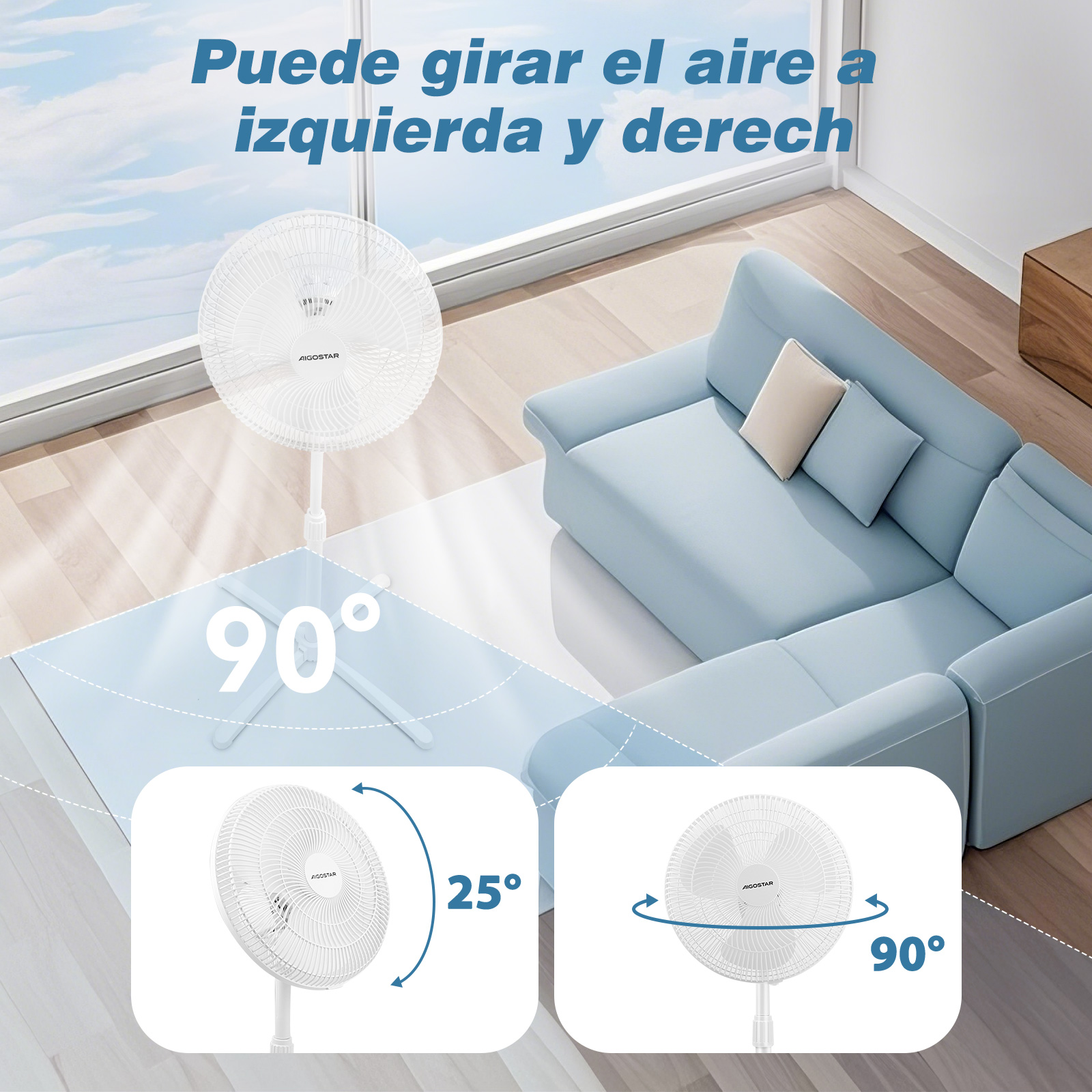 Foto 4 pulgar | Ventilador De Piso De Pedestal, 16'', Con 3 Aspas, Blanco