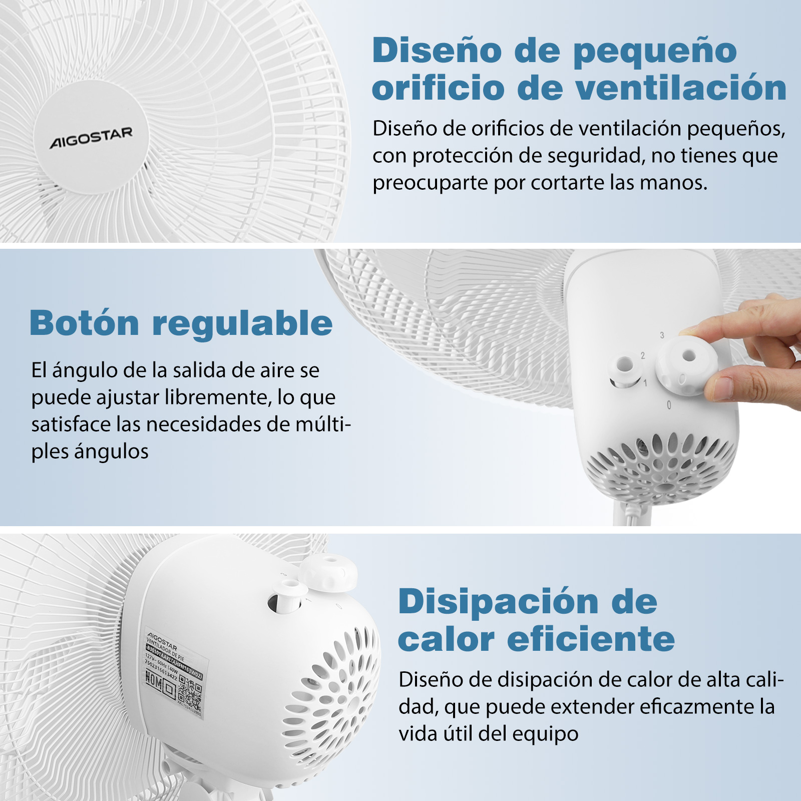 Foto 6 pulgar | Ventilador De Piso De Pedestal, 16'', Con 3 Aspas, Blanco