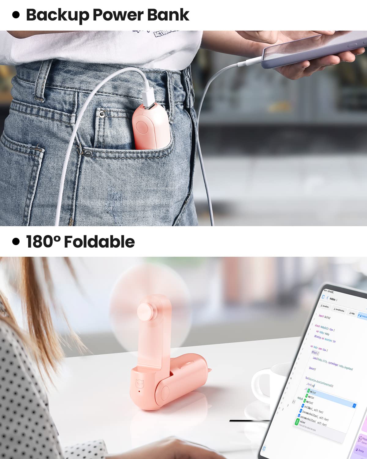 Foto 4 pulgar | Ventilador De Mano Gaiatop Portátil Plegable Con Batería De 2000 Mah - Venta Internacional.