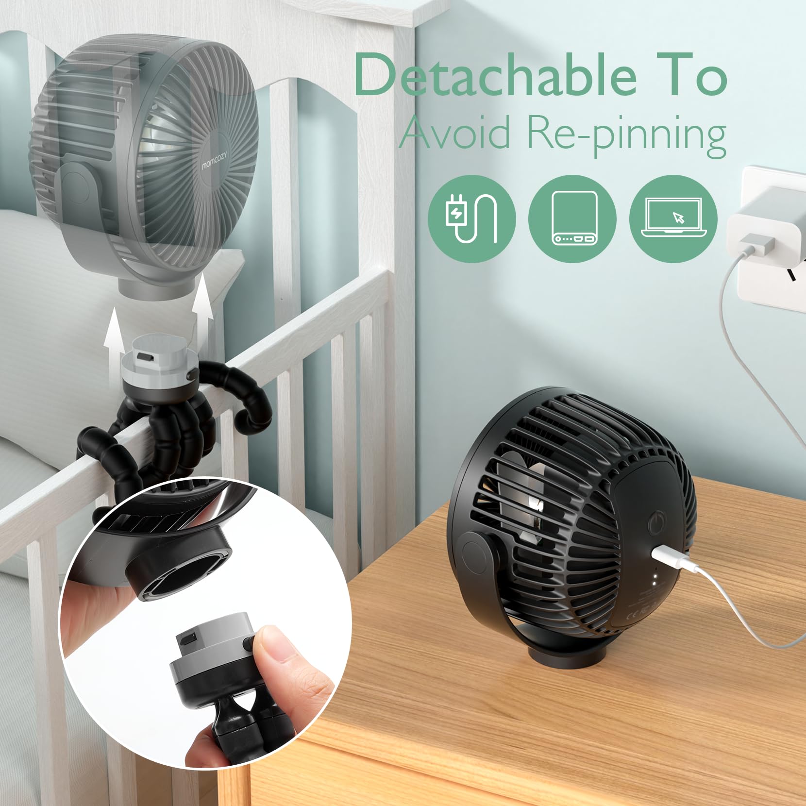 Foto 5 | Ventilador De Cochecito Portátil Momcozy De 8000 Mah, 27 Horas De Duración De La Batería - Venta Internacional.