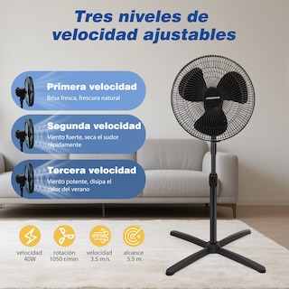 Foto 2 | Ventilador De Pedestal De 16 Pulgadas Con 3 Velocida, Negro
