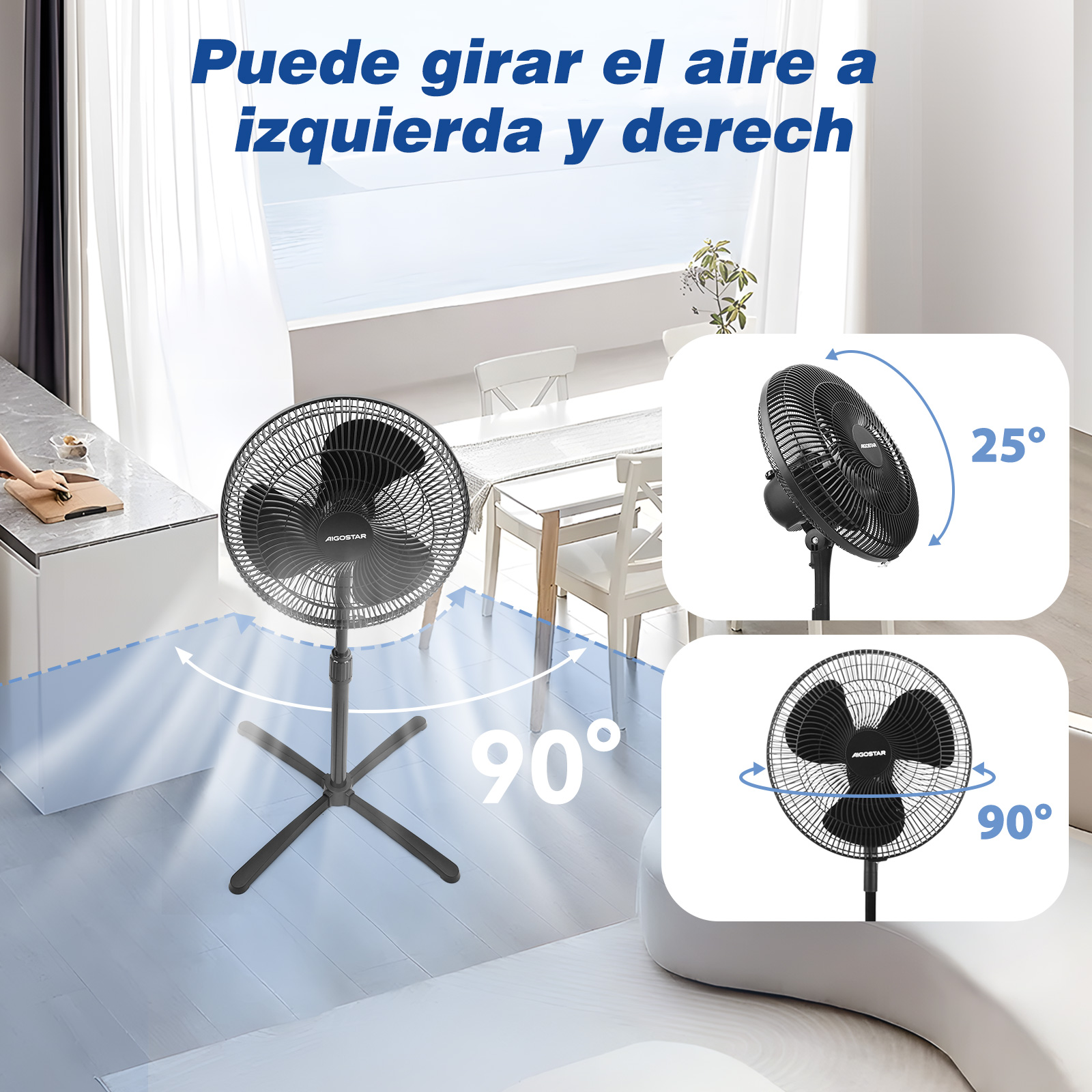 Foto 4 pulgar | Ventilador De Pedestal De 16 Pulgadas Con 3 Velocida, Negro