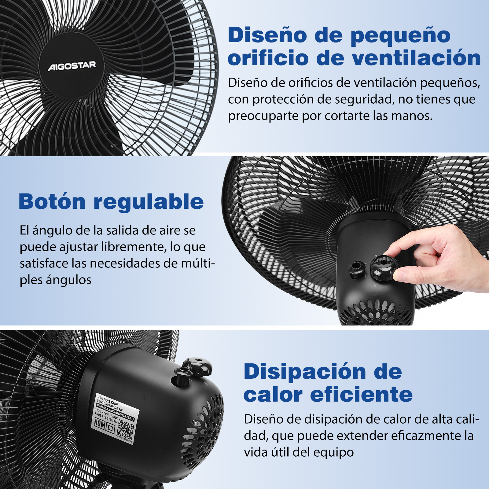 Foto 7 pulgar | Ventilador De Pedestal De 16 Pulgadas Con 3 Velocida, Negro
