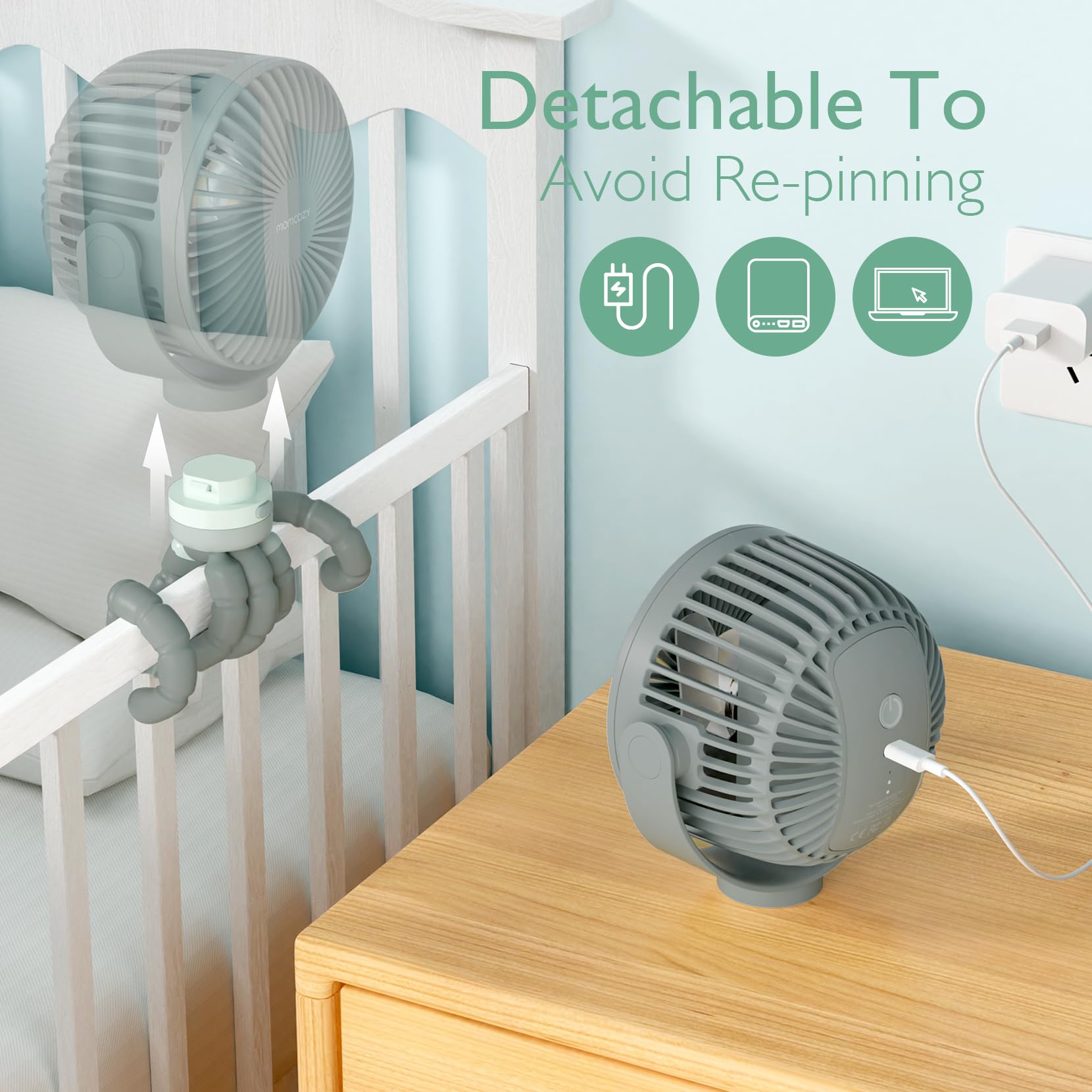 Foto 5 | Ventilador De Cochecito Portátil Momcozy De 8000 Mah, 27 Horas De Duración De La Batería - Venta Internacional.