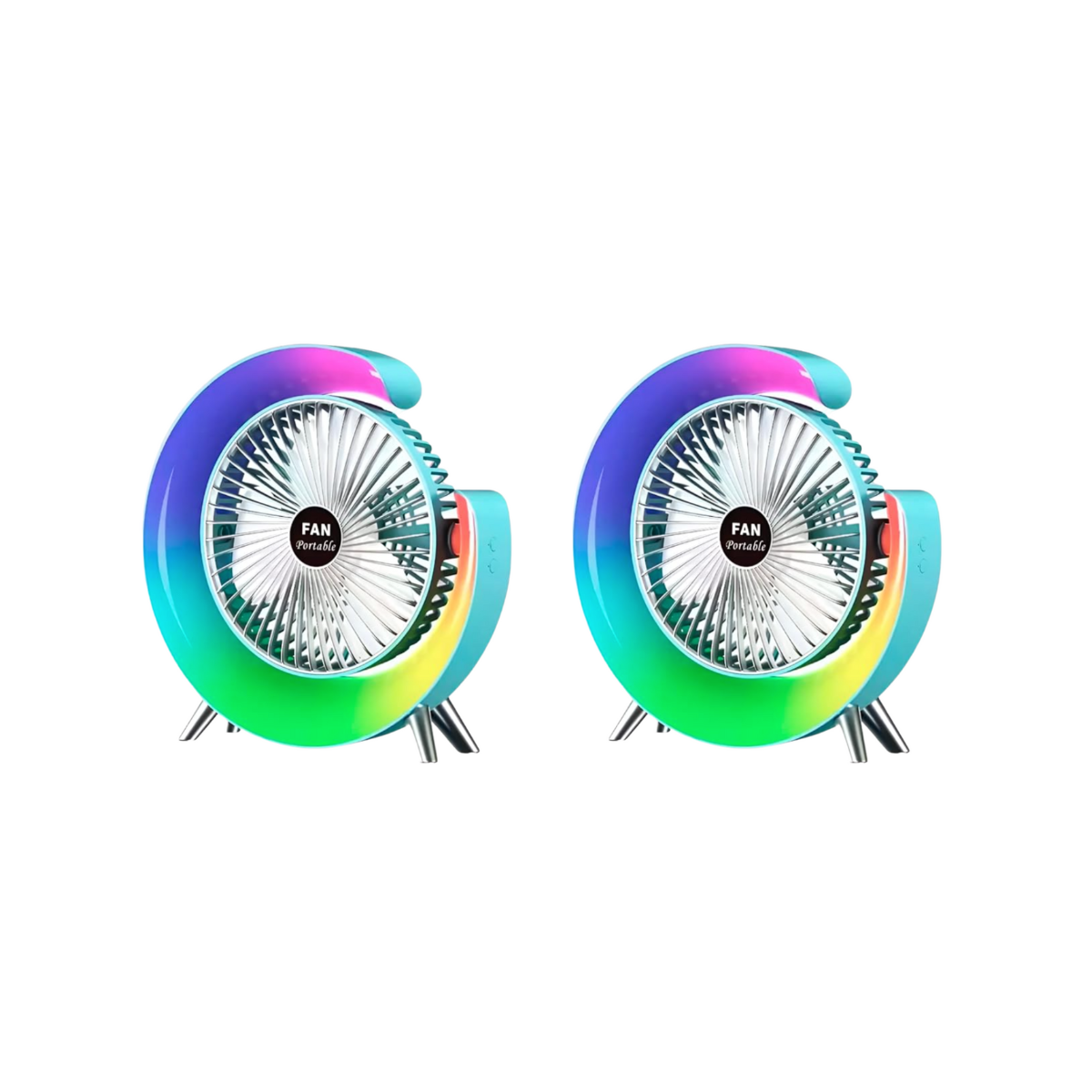 Dos Ventiladores Portátiles Con 3 Velocidades Usb Luz Led Colores Azul-azul