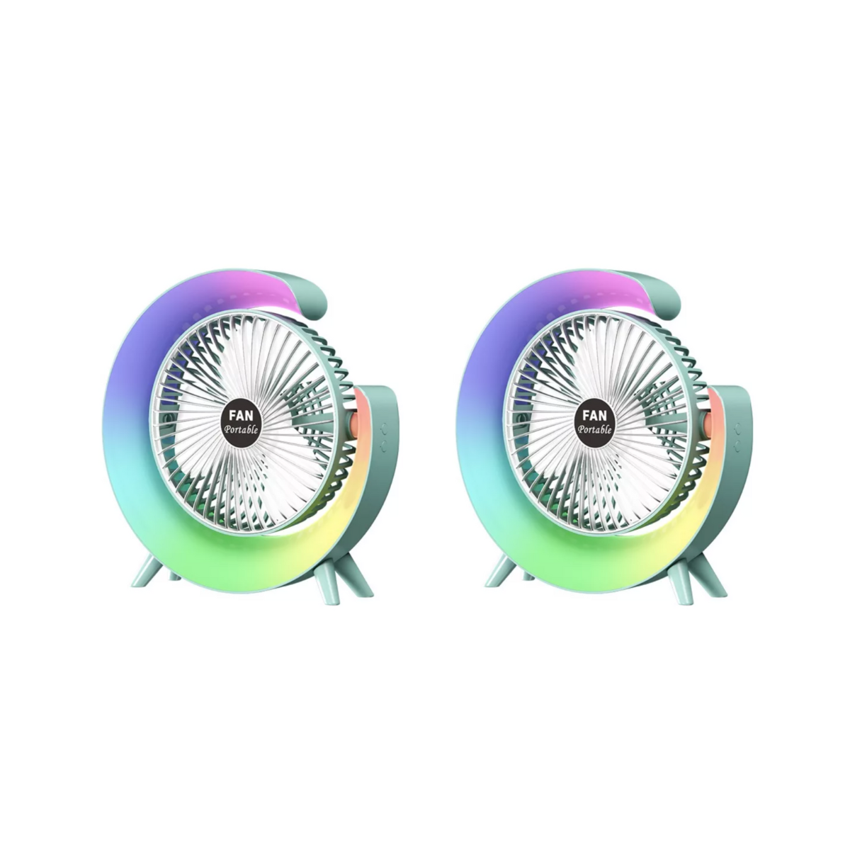 Dos Ventiladores Portátiles Con 3 Velocidades Usb Luz Led Color Verde Y Verde