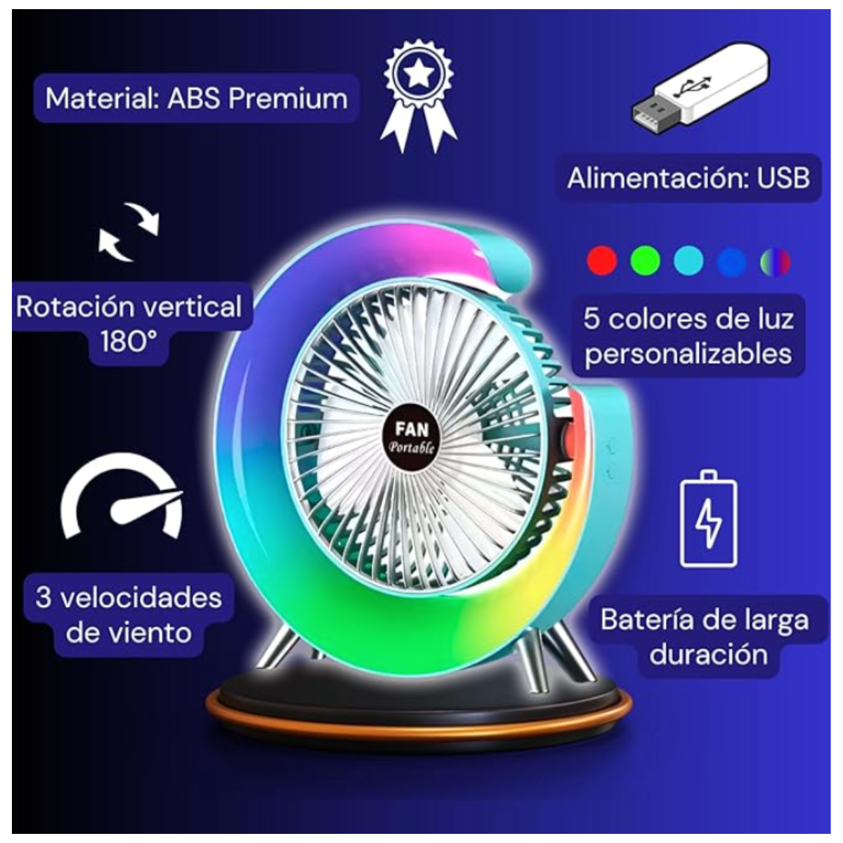 Foto 3 pulgar | Dos Ventiladores Portátiles Con 3 Velocidades Usb Luz Led Color Verde Y Verde