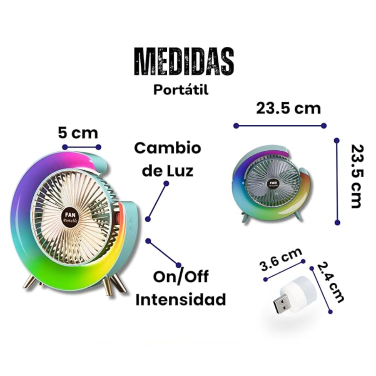 Foto 7 pulgar | Dos Ventiladores Portátiles Con 3 Velocidades Usb Luz Led Color Verde Y Verde