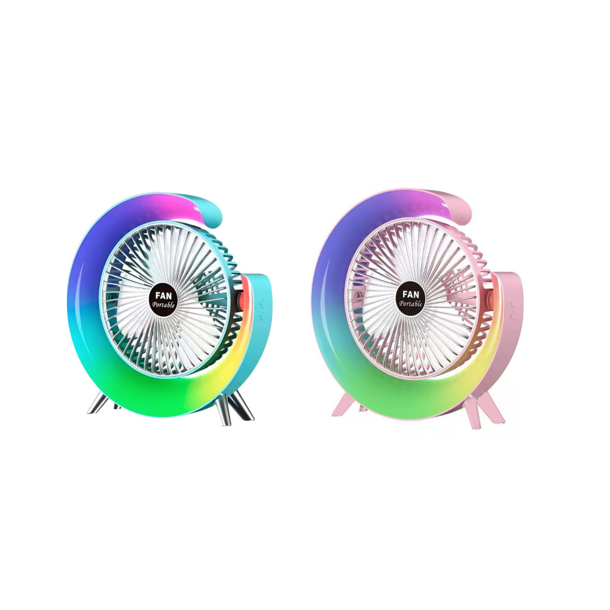 Dos Ventiladores Portátiles Con 3 Velocidades Usb Luz Led Colores Azul Y Rosa