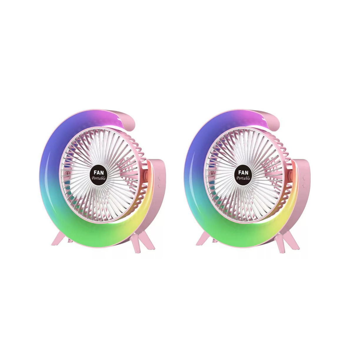 Dos Ventiladores Portátiles Con 3 Velocidades Usb Luz Led Color Rosa-rosa