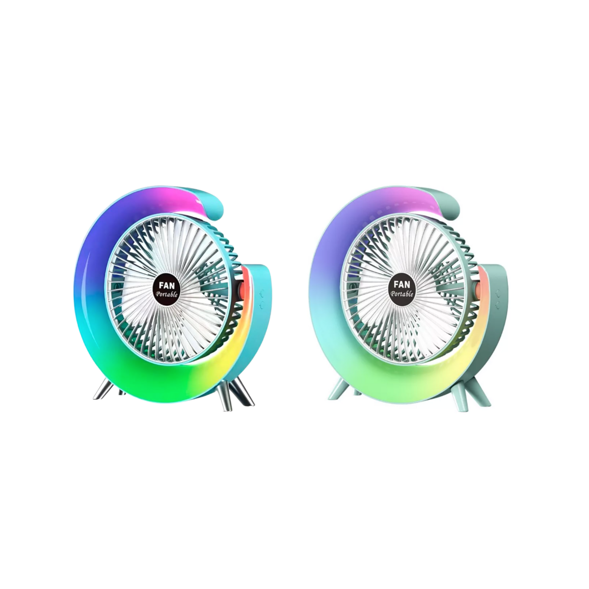 Dos Ventiladores Portátiles Con 3 Velocidades Usb Luz Led Colores Azul Y Verde