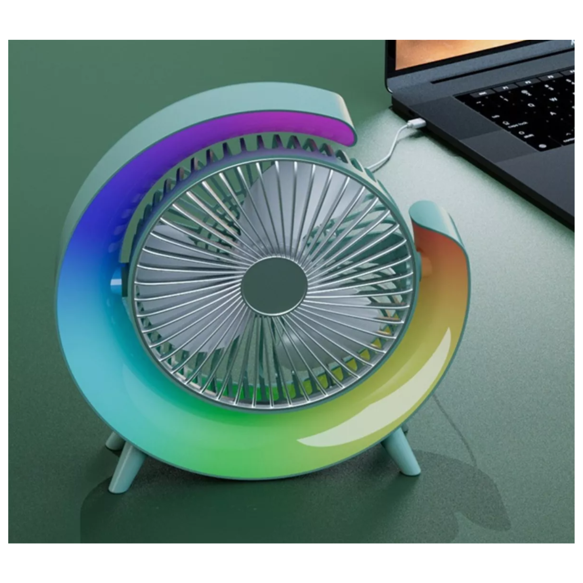 Foto 4 pulgar | Dos Ventiladores Portátiles Con 3 Velocidades Usb Luz Led Colores Azul Y Verde