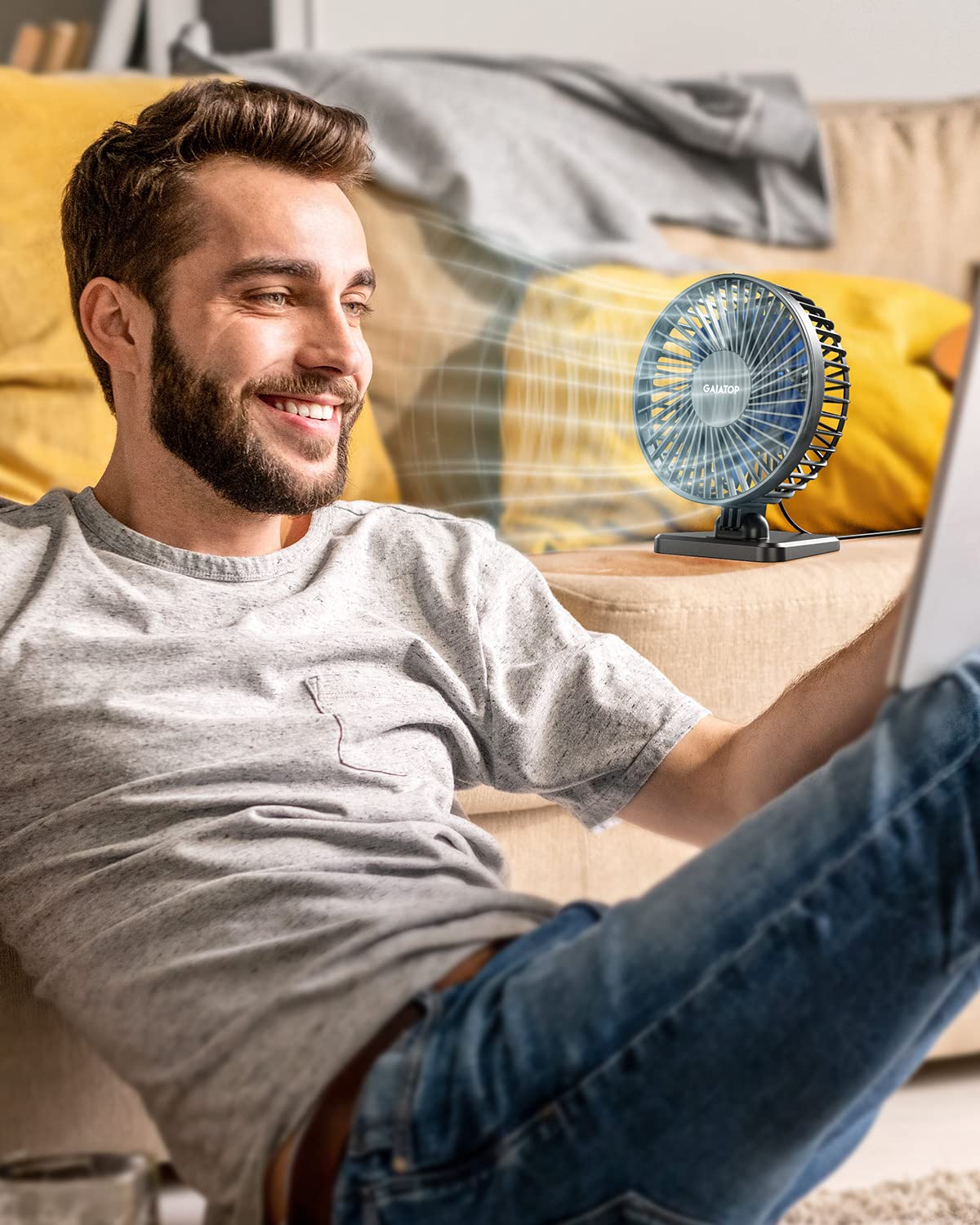 Foto 2 | Ventilador De Escritorio Gaiatop Usb Pequeño, Potente, Portátil, 3 Velocidades, Azul - Venta Internacional.
