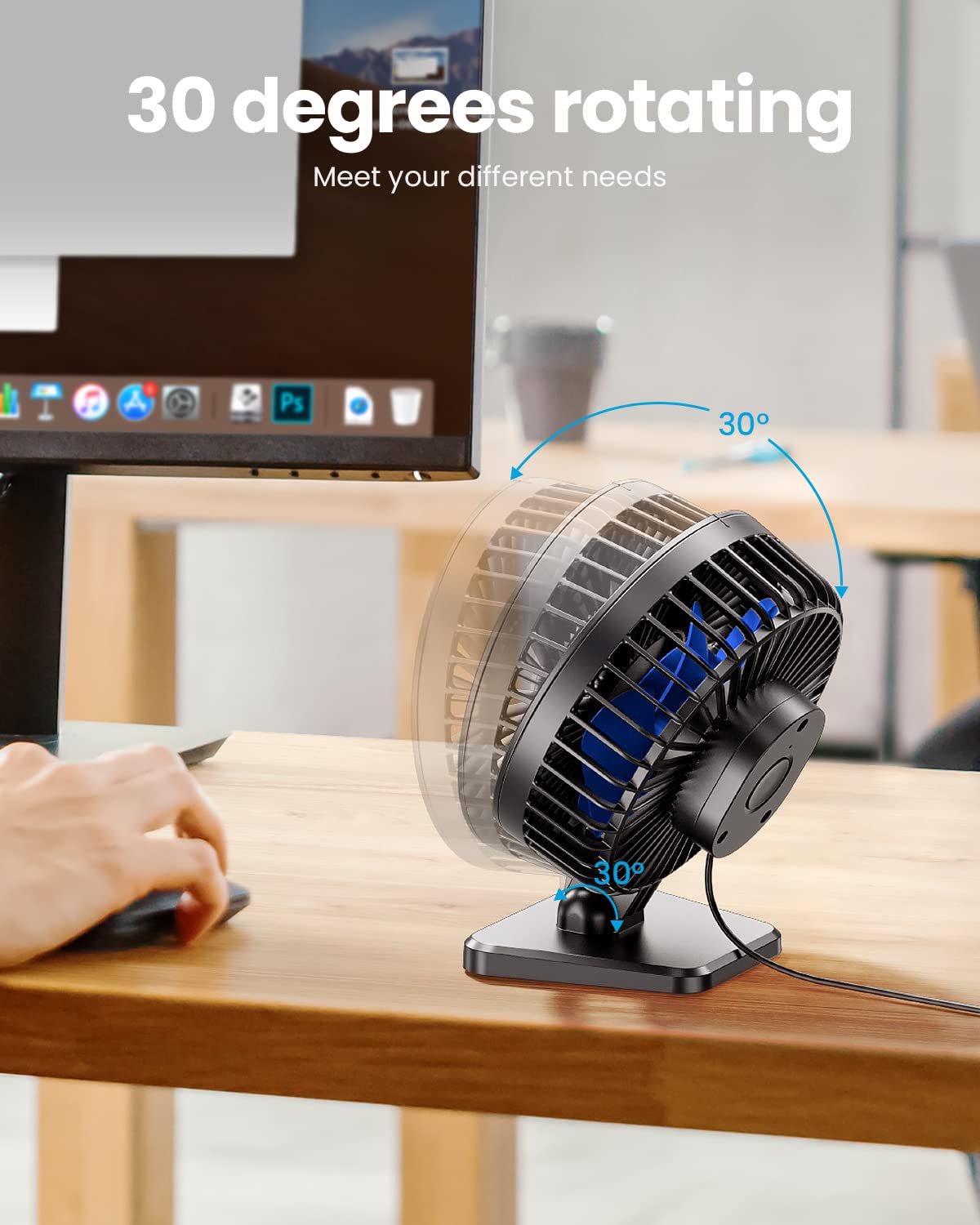 Foto 5 pulgar | Ventilador De Escritorio Gaiatop Usb Pequeño, Potente, Portátil, 3 Velocidades, Azul - Venta Internacional.