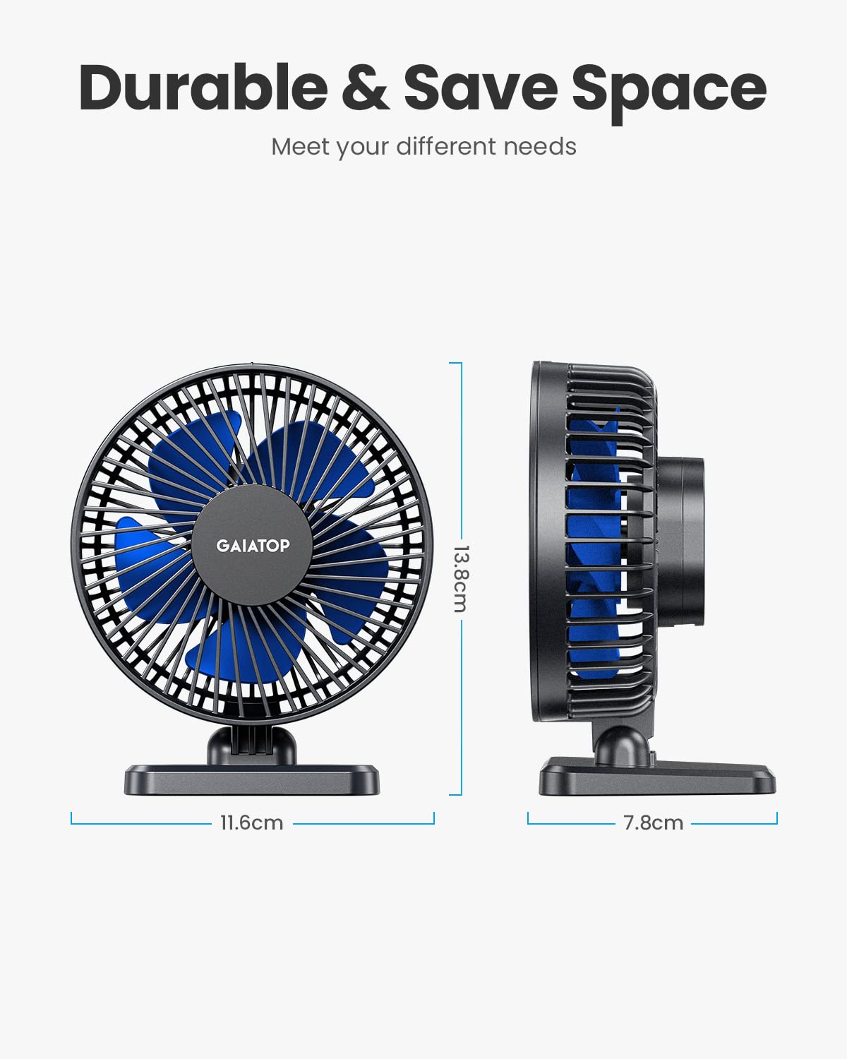 Foto 6 pulgar | Ventilador De Escritorio Gaiatop Usb Pequeño, Potente, Portátil, 3 Velocidades, Azul - Venta Internacional.