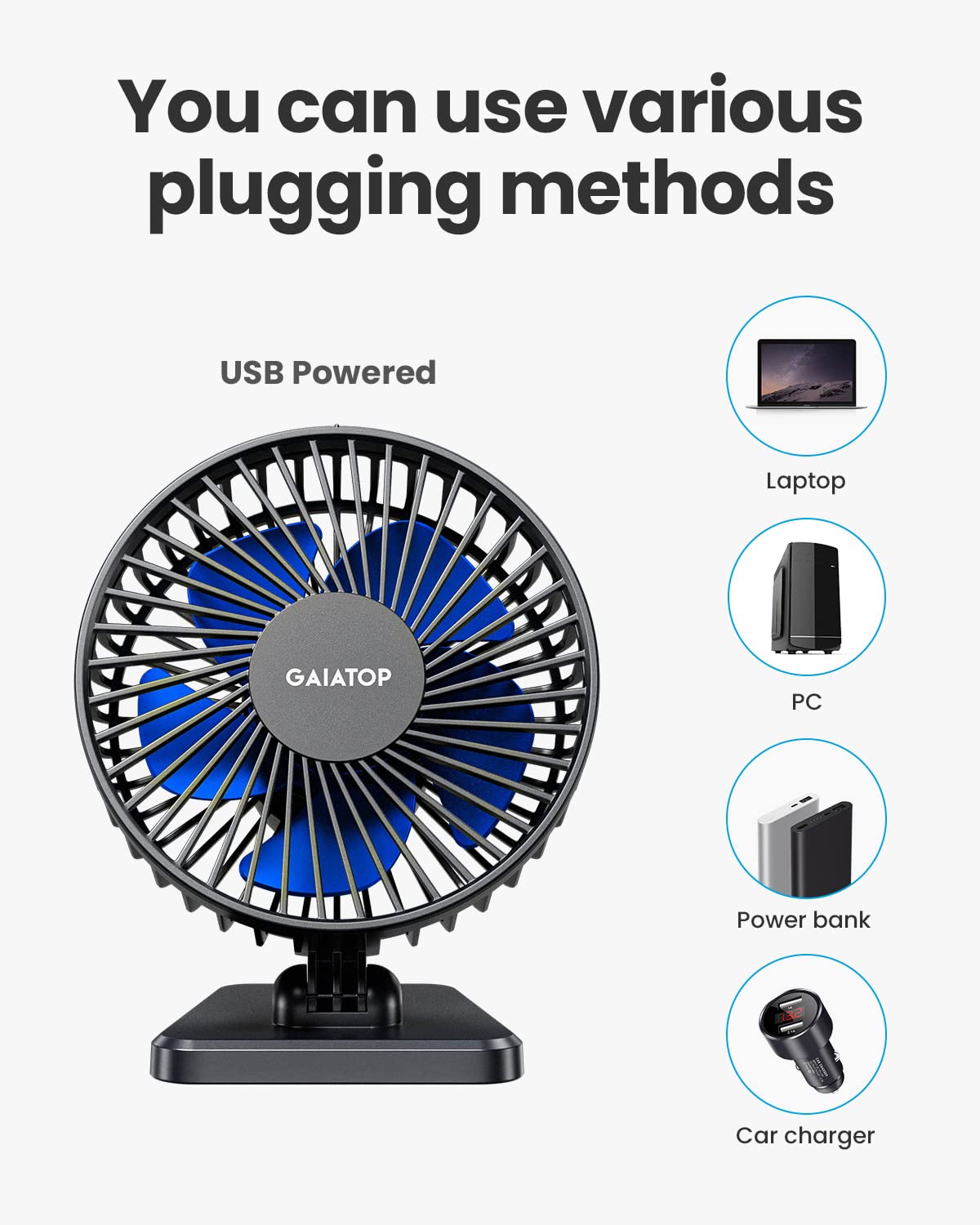Foto 6 | Ventilador De Escritorio Gaiatop Usb Pequeño, Potente, Portátil, 3 Velocidades, Azul - Venta Internacional.