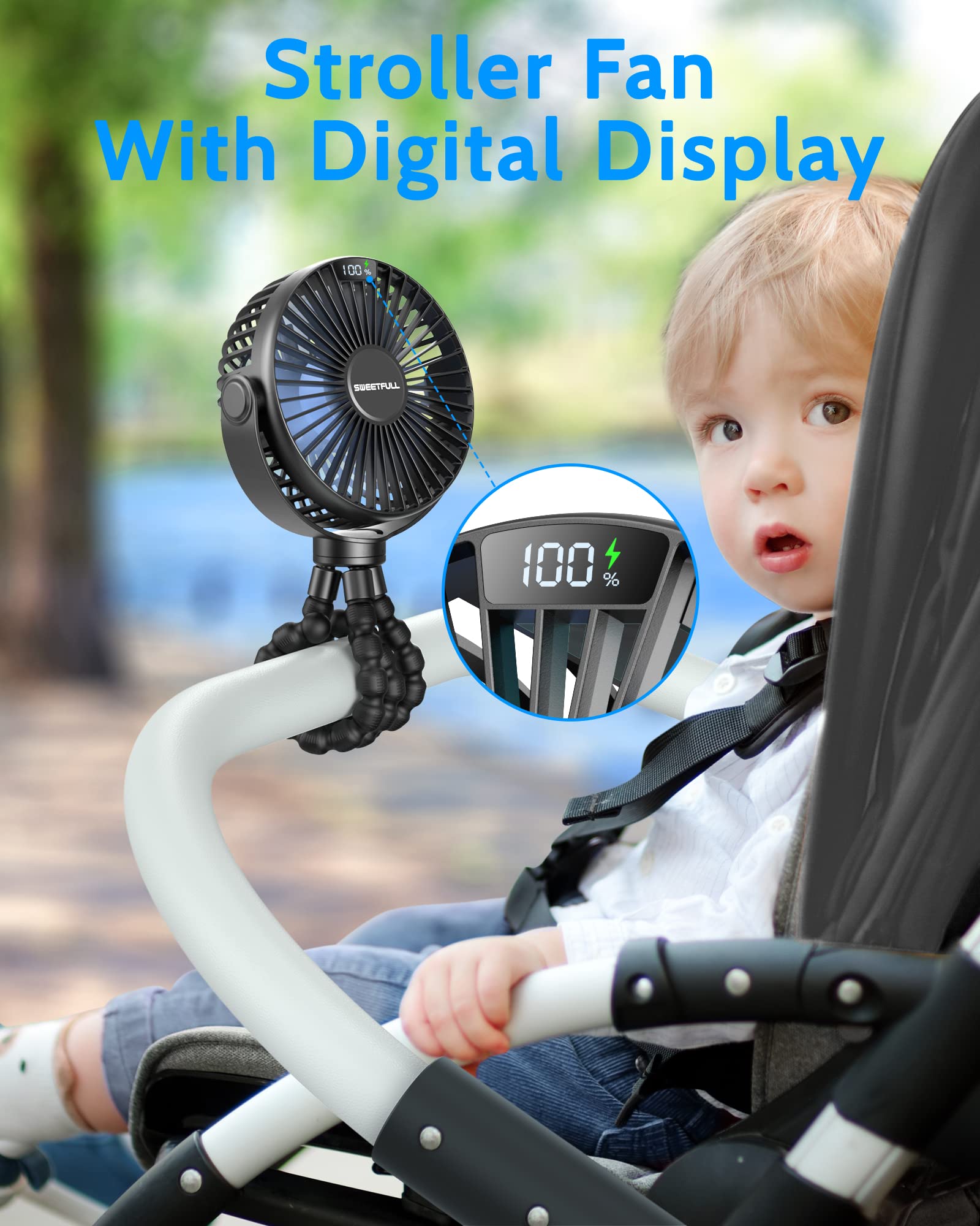 Foto 3 pulgar | Ventilador De Cochecito Portátil Sweetfull Con Pantalla Led Y Batería De 4000 Mah - Venta Internacional.
