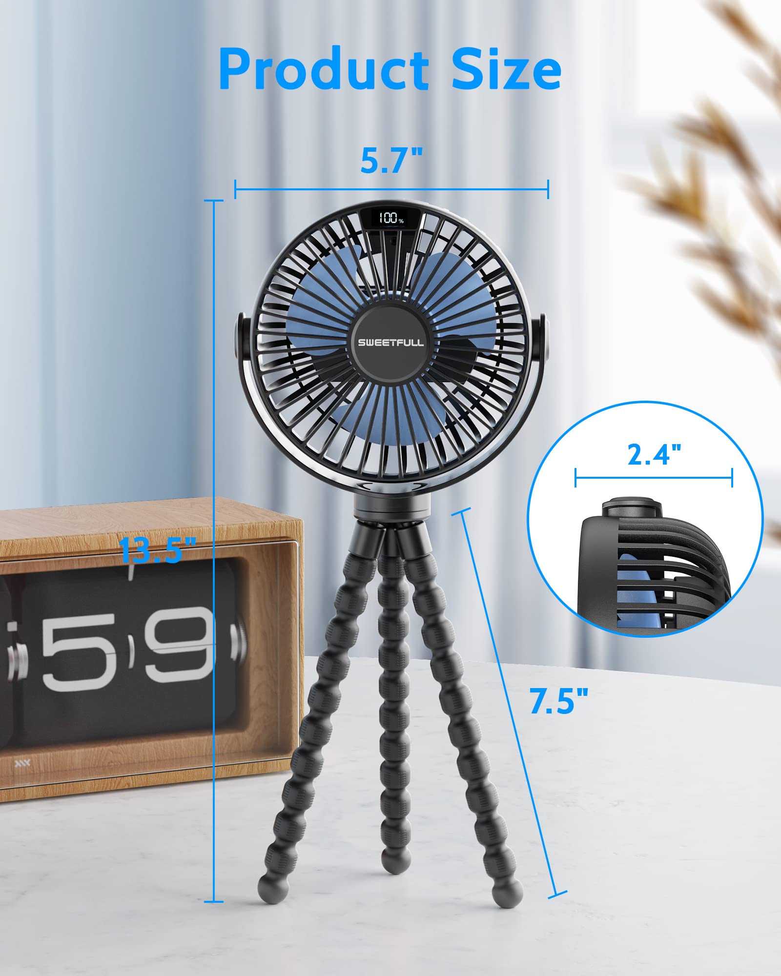 Foto 6 | Ventilador De Cochecito Portátil Sweetfull Con Pantalla Led Y Batería De 4000 Mah - Venta Internacional.