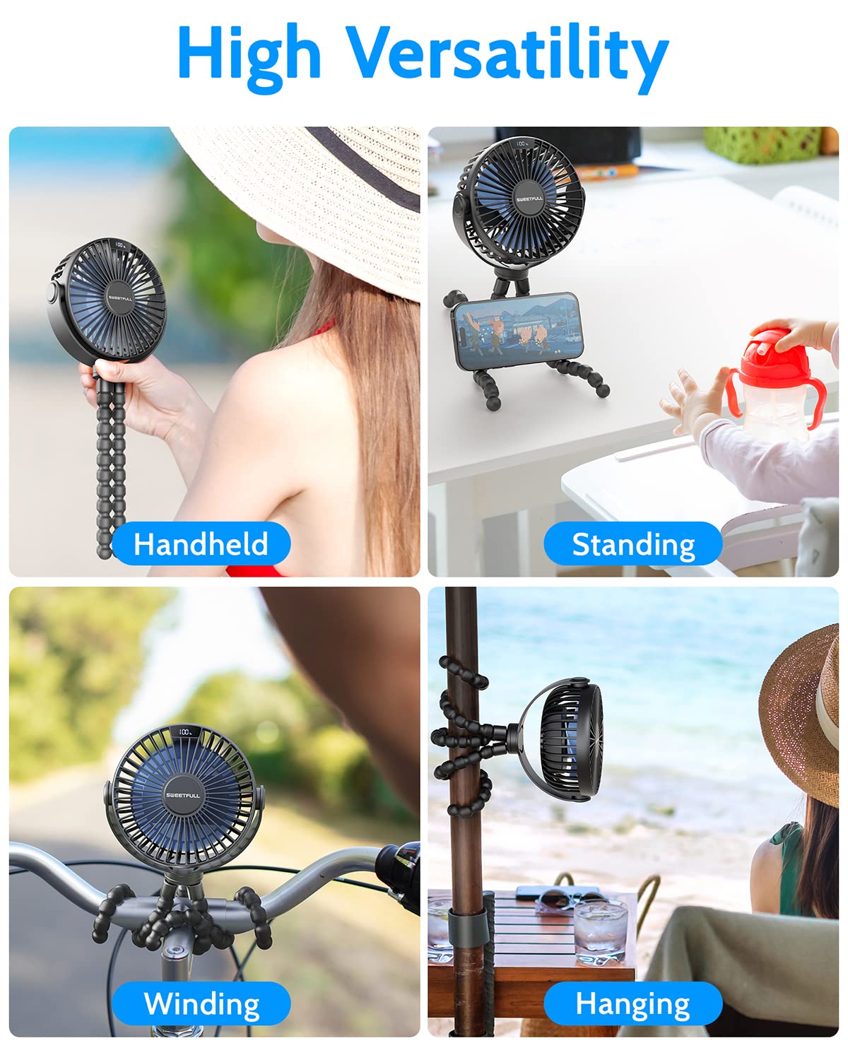 Foto 7 | Ventilador De Cochecito Portátil Sweetfull Con Pantalla Led Y Batería De 4000 Mah - Venta Internacional.