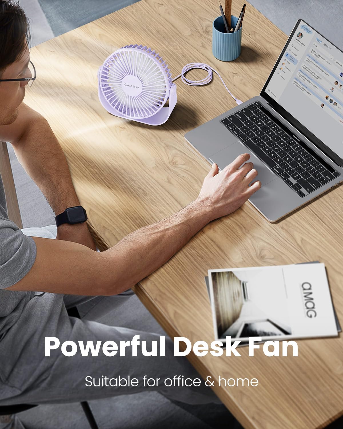 Foto 3 pulgar | Ventilador De Escritorio Gaiatop Usb Con Rotación De 90°  3 Velocidades  4 8 M/s  Morado - Venta Internacional.