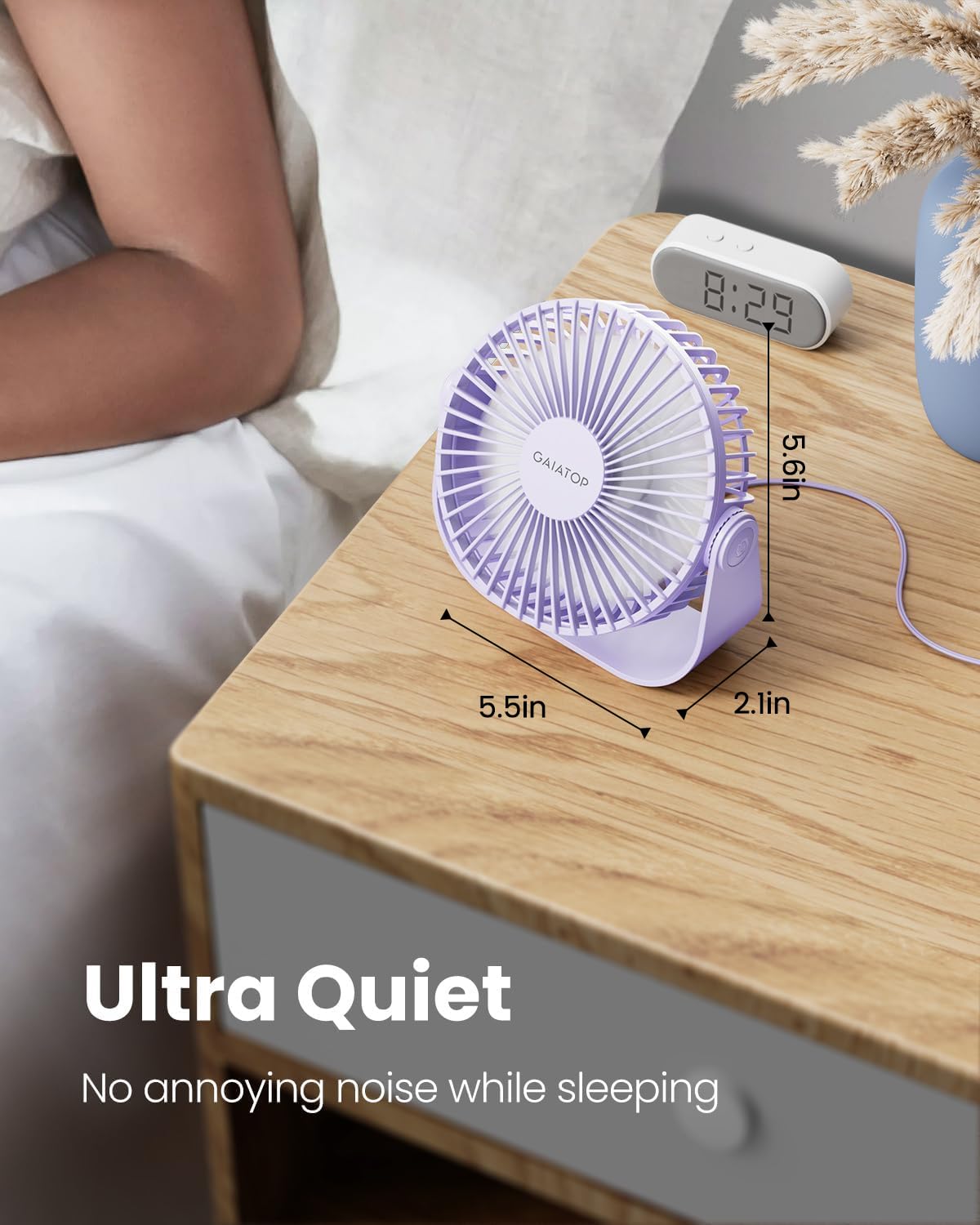 Foto 4 pulgar | Ventilador De Escritorio Gaiatop Usb Con Rotación De 90°  3 Velocidades  4 8 M/s  Morado - Venta Internacional.