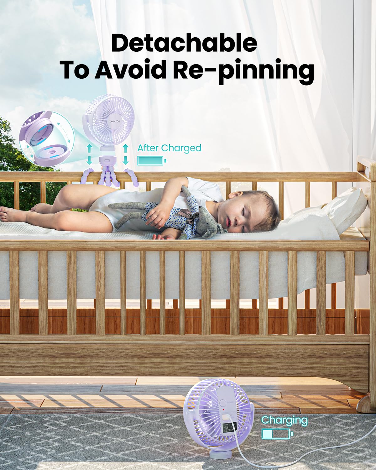 Foto 5 pulgar | Mini Ventilador Eléctrico Gaiatop Con Rotación De 360 Grados Recargable  Color Morado - Venta Internacional.