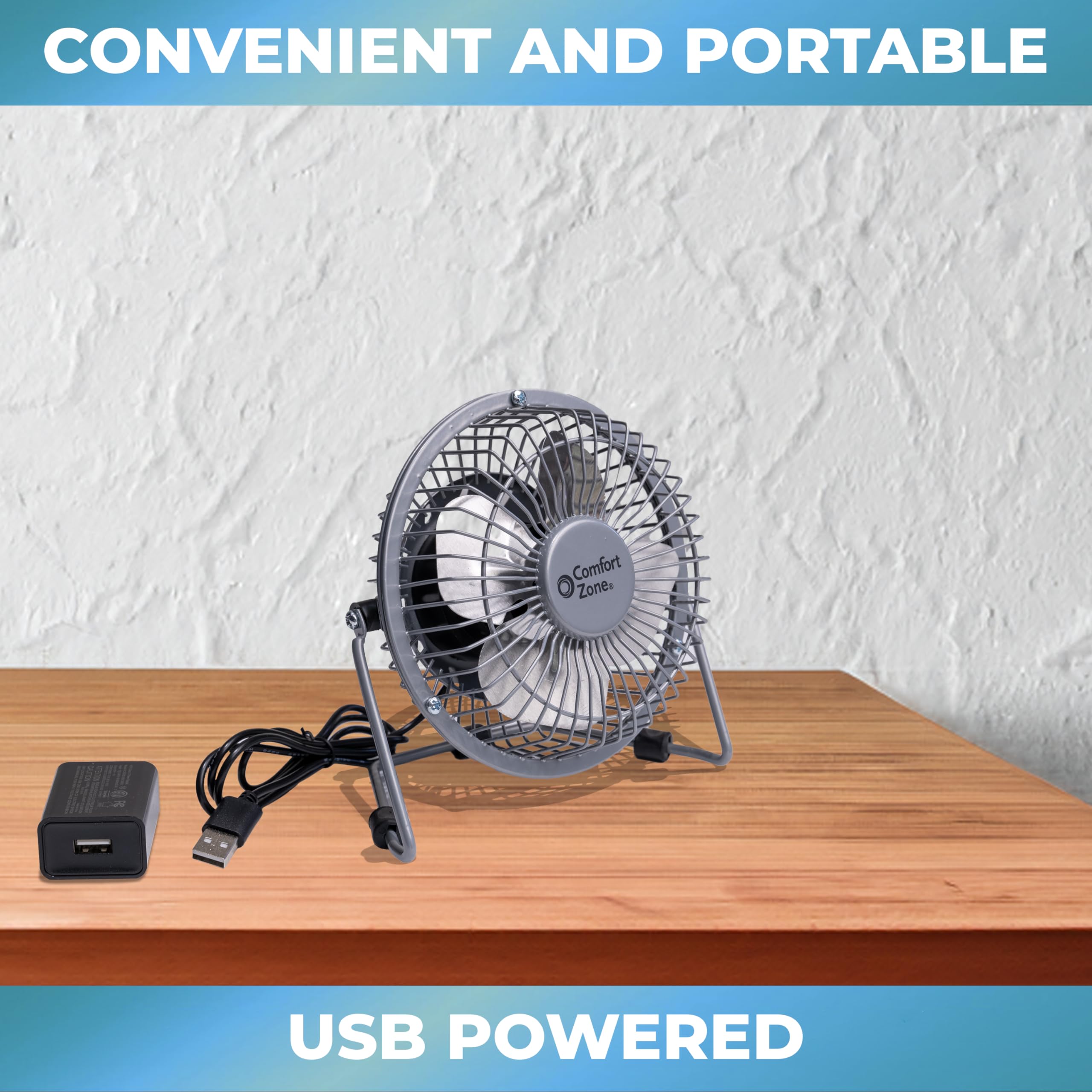Foto 5 | Ventilador De Escritorio Comfort Zone Totalmente Metálico De 10 Cm Con Usb O Cable De Alimentación - Venta Internacio