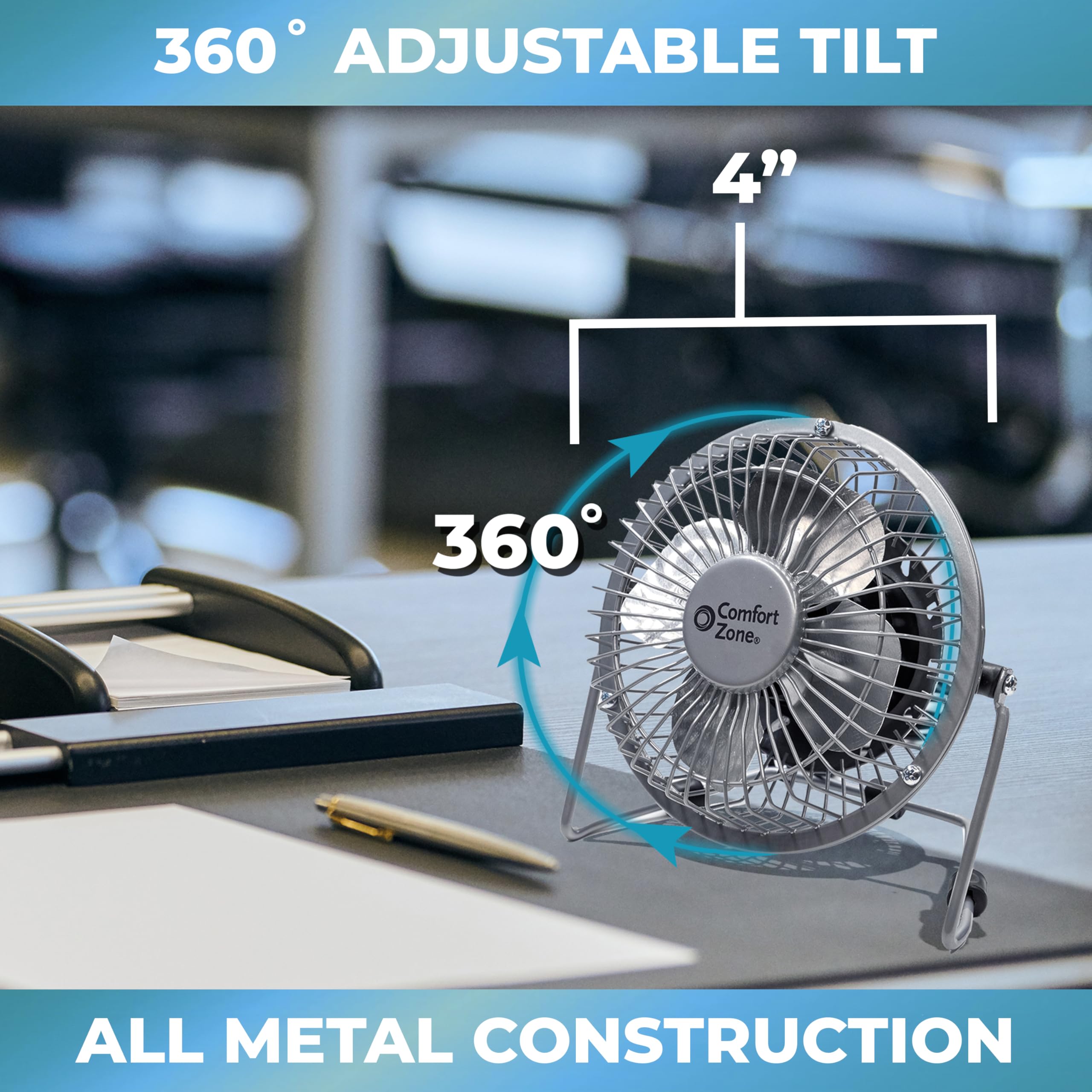 Foto 6 | Ventilador De Escritorio Comfort Zone Totalmente Metálico De 10 Cm Con Usb O Cable De Alimentación - Venta Internacio