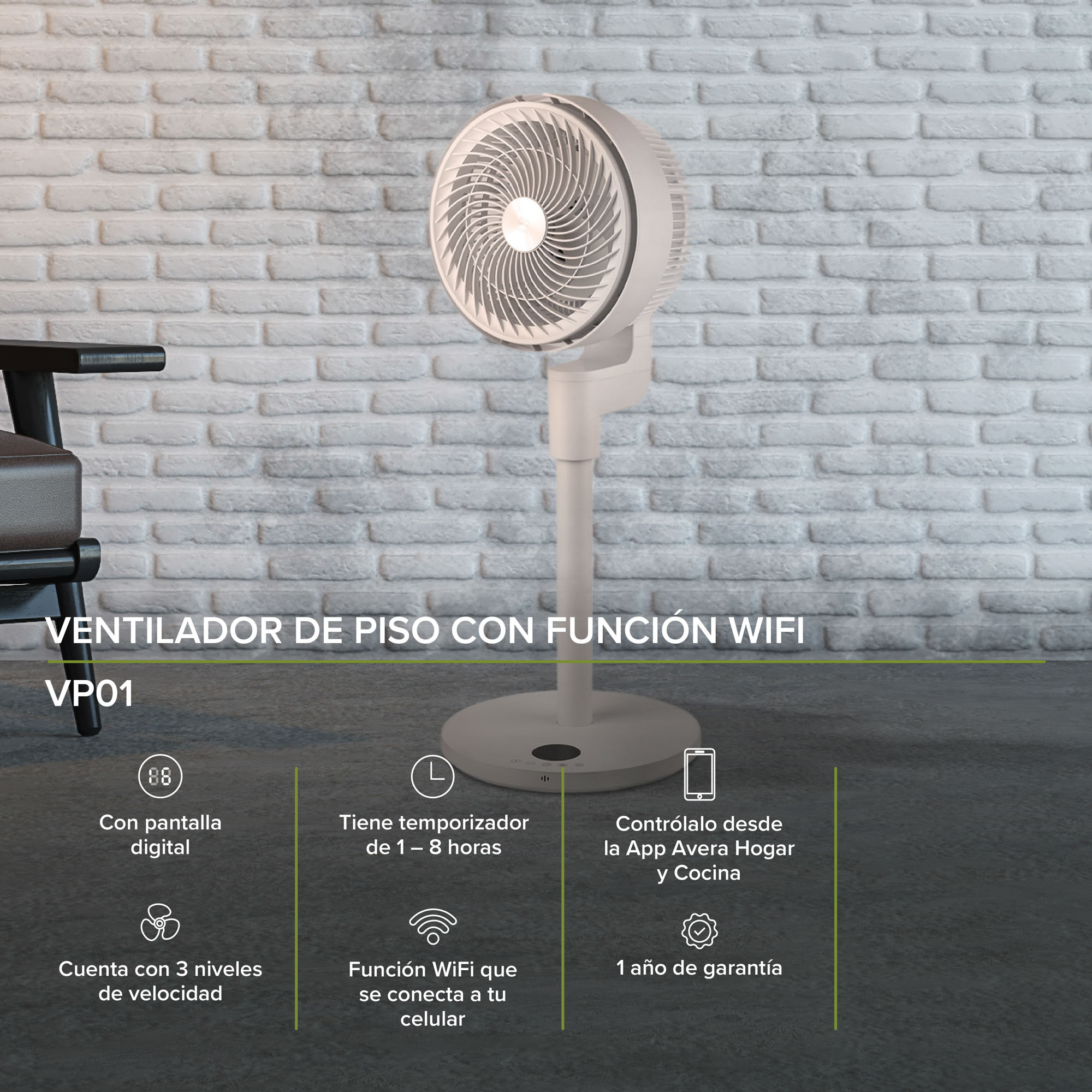 Foto 2 | Ventilador de Pie Avera VP01 color Blanco