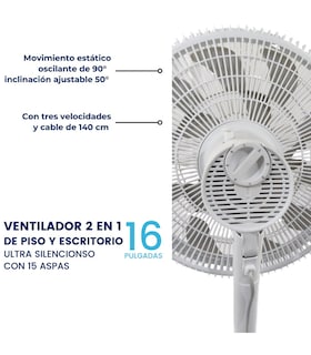 Foto 2 | Ventilador 2 en 1 Tek color Blanco 15 Aspas de 16'' Silencioso