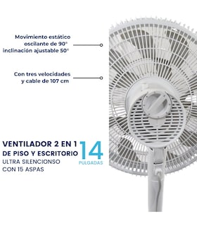 Foto 2 | Ventilador 2 en 1 Tek VP-14-BLANCO color Blanco 1 Pieza