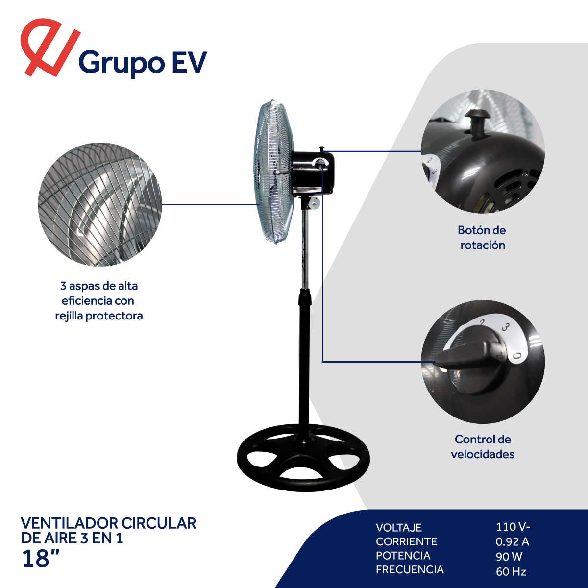 Foto 8 pulgar | Ventilador Tech Tools ABA-001 Negro 18'' 3 Posiciones