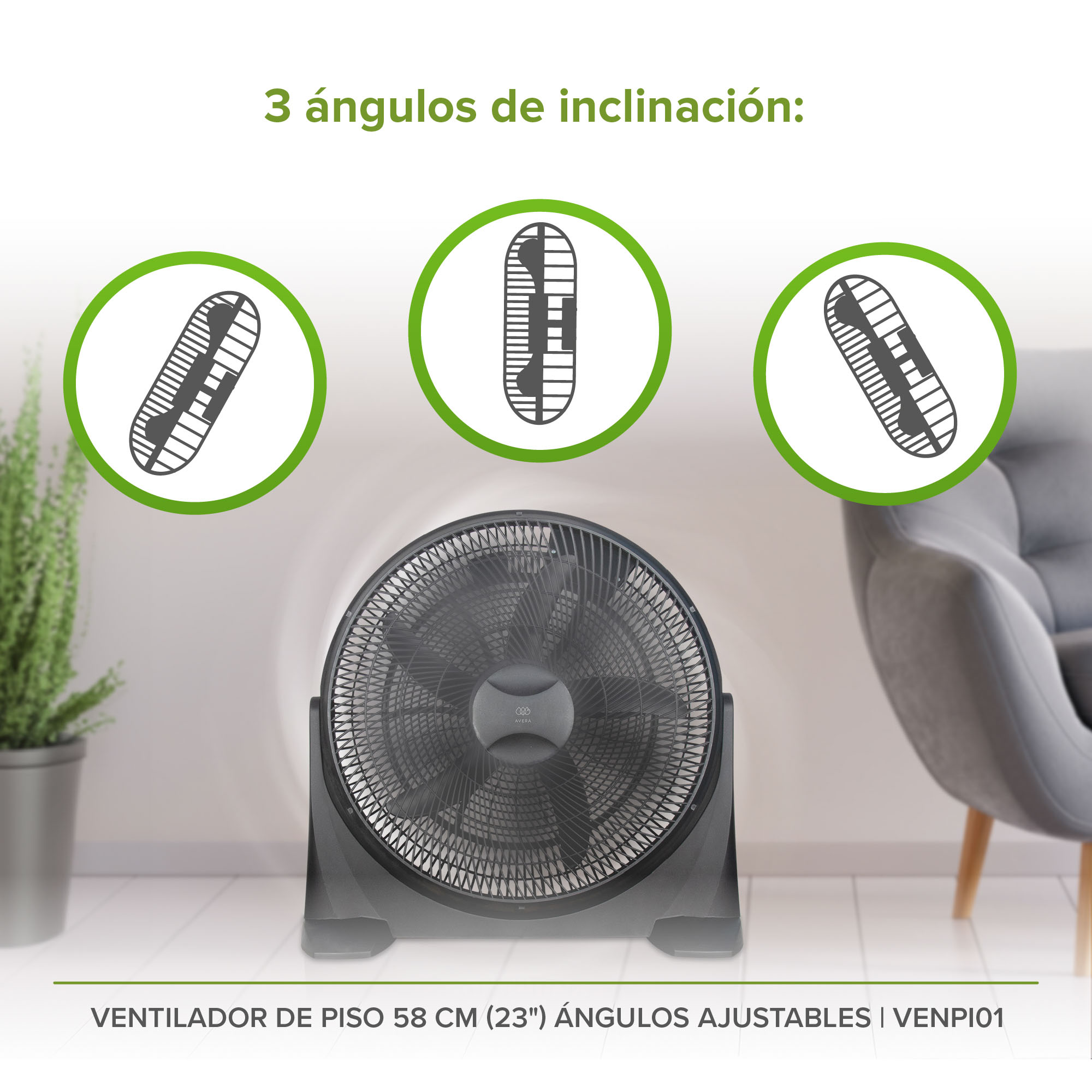 Foto 5 pulgar | Ventilador de Piso Avera de 23" 3 Velocidades