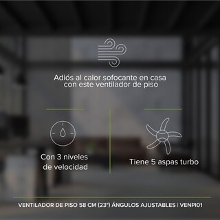 Foto 5 | Ventilador de Piso Avera de 23" 3 Velocidades