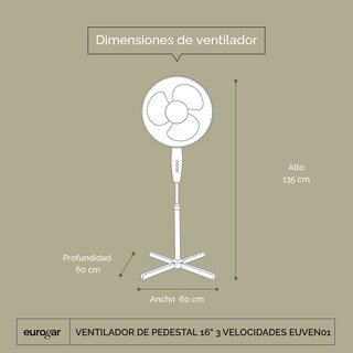 Foto 5 | Ventilador De Pedestal 16” 3 Velocidades Con Oscilación Euven01 Eurogar