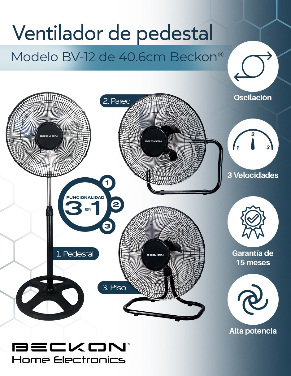 Foto 3 pulgar | Ventilador de Pedestal Beckon Bv-12 Turbo Fan 3 en 1 Silencioso