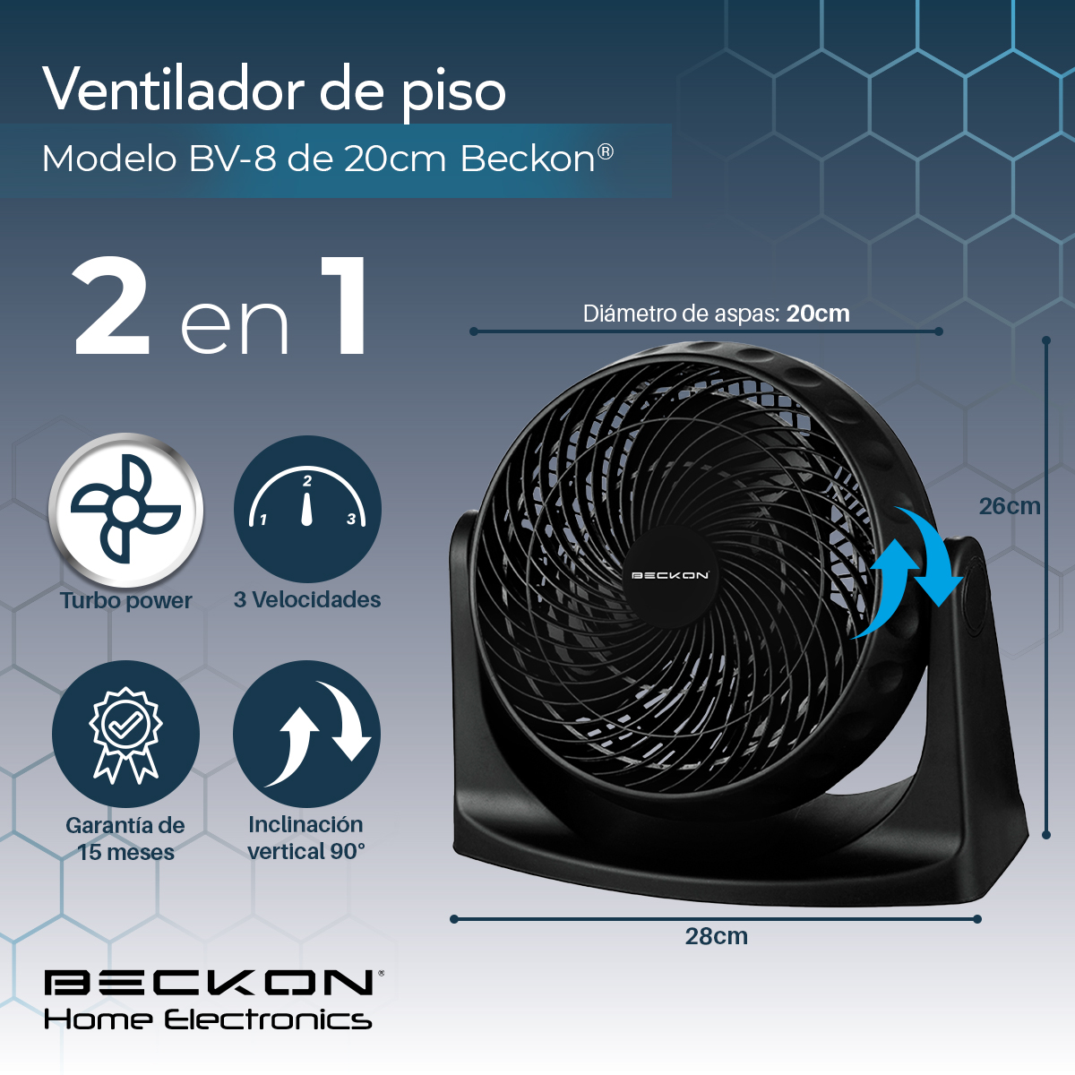 Foto 3 pulgar | Ventilador De Piso Pared 2 En 1 Turbo Fan De 8 Pulgadas 3 Velocidades Negro Beckon