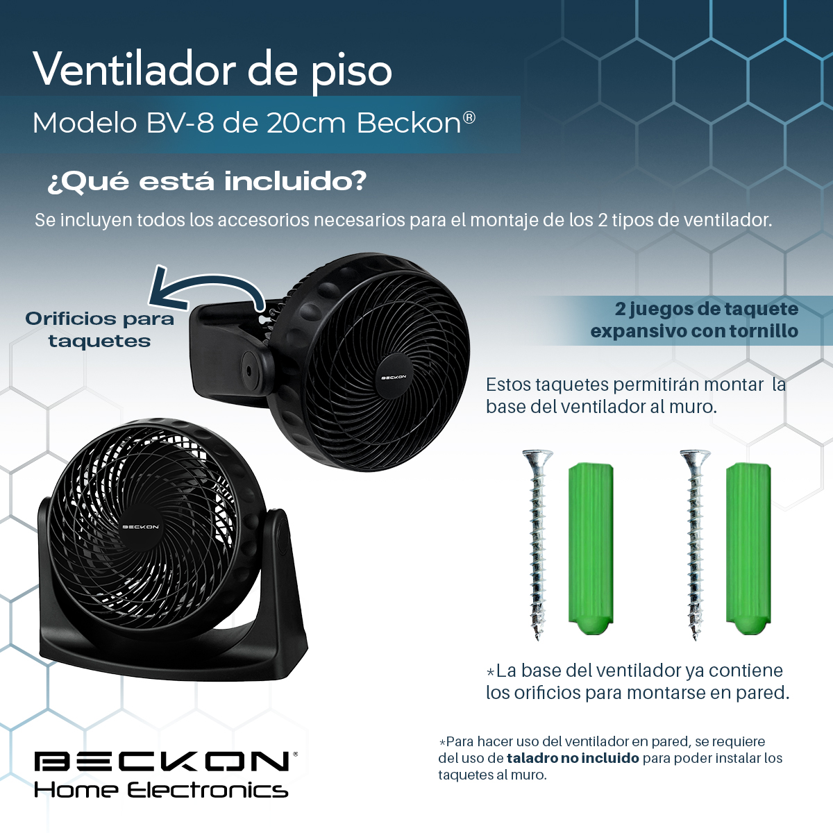 Foto 4 pulgar | Ventilador De Piso Pared 2 En 1 Turbo Fan De 8 Pulgadas 3 Velocidades Negro Beckon
