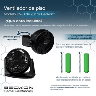 Foto 3 | Ventilador De Piso Pared 2 En 1 Turbo Fan De 8 Pulgadas 3 Velocidades Negro Beckon
